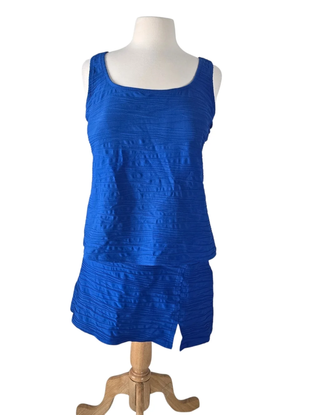 Lands End Textured Square Neck Tankini Skirt Swim Set 16W DD Royal Blue - Picture 1 of 12